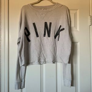 PINK white/light gray waffle pattern long sleeve crop top